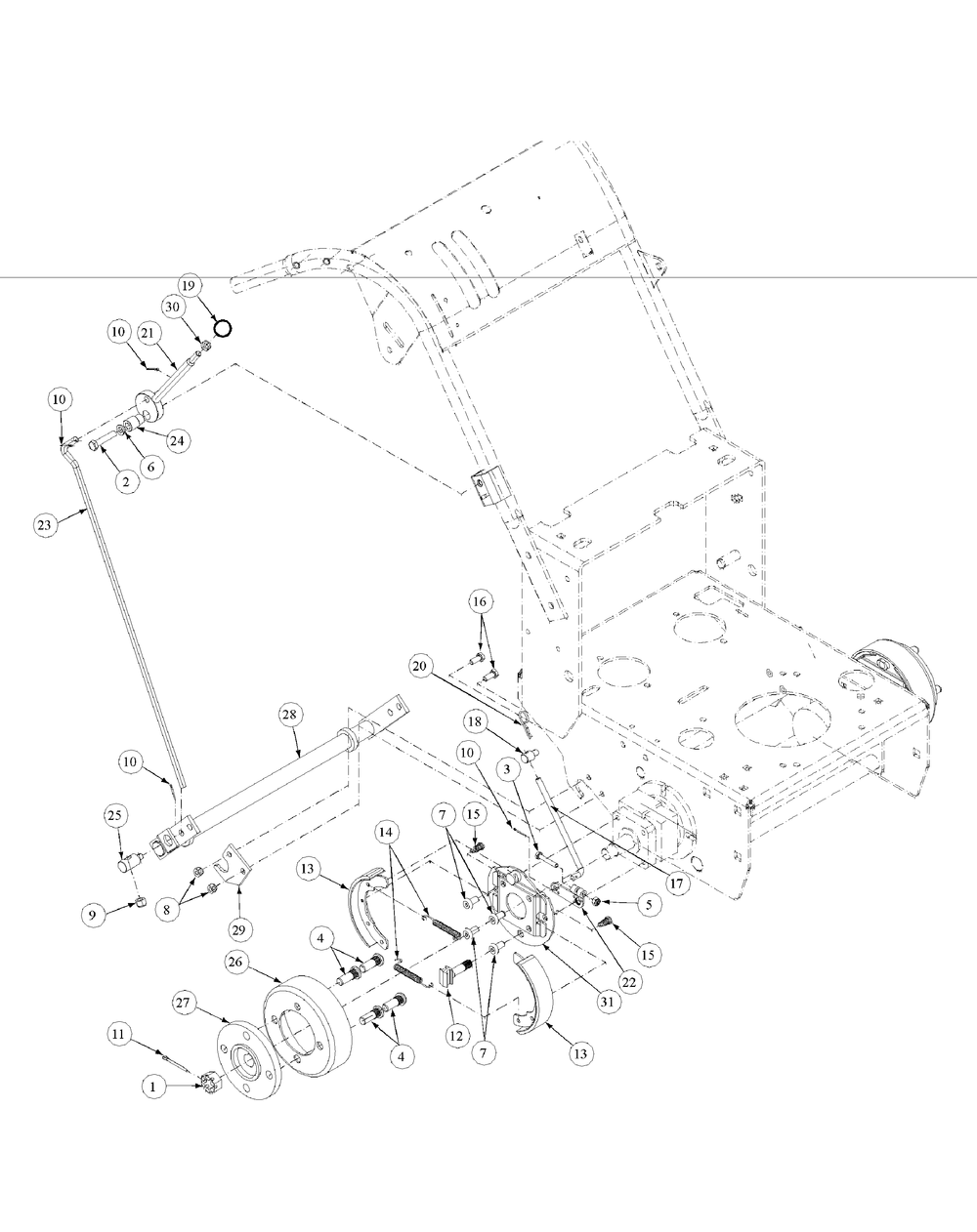 Hydro Brake Assembly Diagram and Parts List for H1748 55AE3D4S750-WAM Cub Cadet Lawn Mower